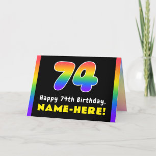 74th Birthday: Colorful Rainbow # 74, Custom Name Card