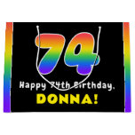 [ Thumbnail: 74th Birthday: Colorful Rainbow # 74, Custom Name Gift Bag ]