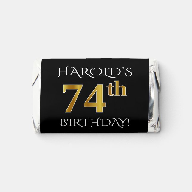 74th Birthday — Elegant, Faux Gold Look 74 + Name Hershey's Miniatures (Front)