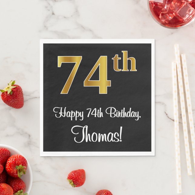 74th Birthday ~ Elegant Luxurious Faux Gold Look # Napkins (Insitu)