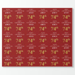[ Thumbnail: 74th Birthday: Elegant, Red, Faux Gold Look Wrapping Paper ]
