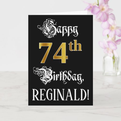 74th Birthday — Fancy Script; Faux Gold Look; Name