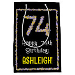 [ Thumbnail: 74th Birthday: Floral Flowers Number, Custom Name Gift Bag ]