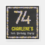 [ Thumbnail: 74th Birthday: Floral Flowers Number, Custom Name Napkins ]