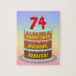 [ Thumbnail: 74th Birthday: Fun Cake and Candles + Custom Name Jigsaw Puzzle ]