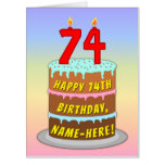 [ Thumbnail: 74th Birthday: Fun Cake & Candles, W/ Custom Name Card ]