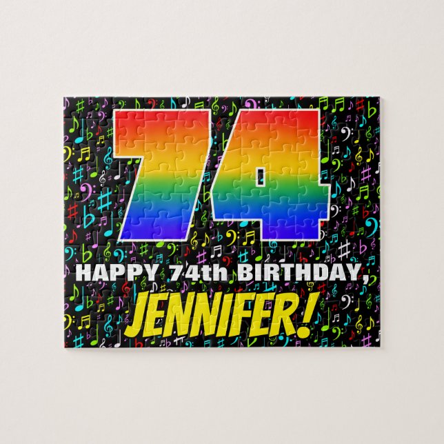 74th Birthday — Fun, Colorful Music Symbols & “74” Jigsaw Puzzle (Horizontal)