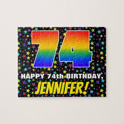 74th Birthday  Fun Colorful Star Field Pattern Jigsaw Puzzle