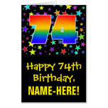 [ Thumbnail: 74th Birthday: Fun, Colorful Stars + Rainbow # 74 Card ]