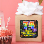 [ Thumbnail: 74th Birthday: Fun Fireworks Look, Rainbow # 74 Sticker ]