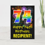 [ Thumbnail: 74th Birthday: Fun Fireworks Pattern + Rainbow 74 Card ]