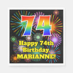 [ Thumbnail: 74th Birthday: Fun Fireworks Pattern + Rainbow 74 Napkins ]