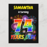 [ Thumbnail: 74th Birthday - Fun Fireworks, Rainbow Look "74" Postcard ]