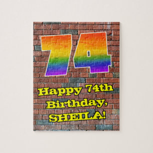 74th Birthday: Fun Graffiti-Inspired Rainbow 74 Jigsaw Puzzle