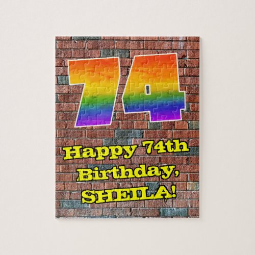 74th Birthday Fun Graffiti_Inspired Rainbow 74 Jigsaw Puzzle