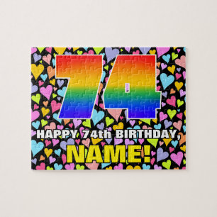 74th Birthday — Fun, Loving Heart Shapes + “74” Jigsaw Puzzle