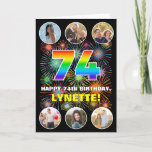[ Thumbnail: 74th Birthday: Fun Rainbow #, Custom Name & Photos Card ]