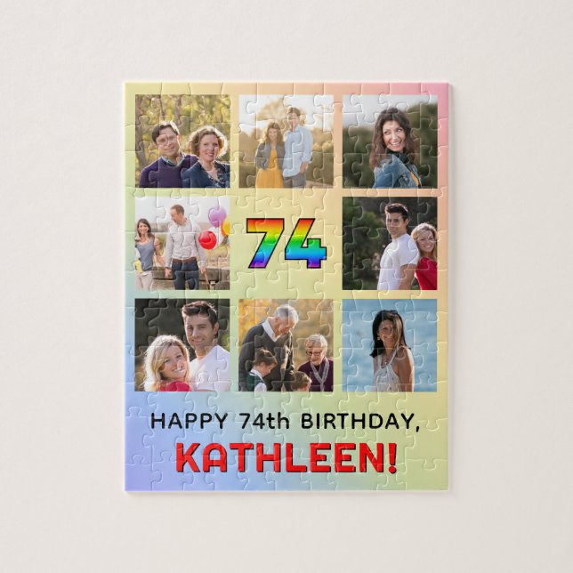 74th Birthday: Fun Rainbow #, Custom Name & Photos Jigsaw Puzzle (Vertical)
