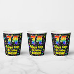 [ Thumbnail: 74th Birthday: Fun Stars Pattern and Rainbow 74 Paper Cups ]