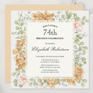 74th Birthday Invitation in Elegant Autumn Colors