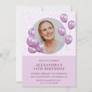 74th birthday invitations Photo Purple Balloons