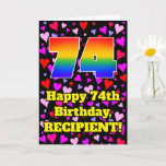 [ Thumbnail: 74th Birthday: Loving Hearts Pattern, Rainbow # 74 Card ]