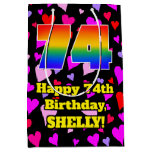 [ Thumbnail: 74th Birthday: Loving Hearts Pattern, Rainbow # 74 Gift Bag ]