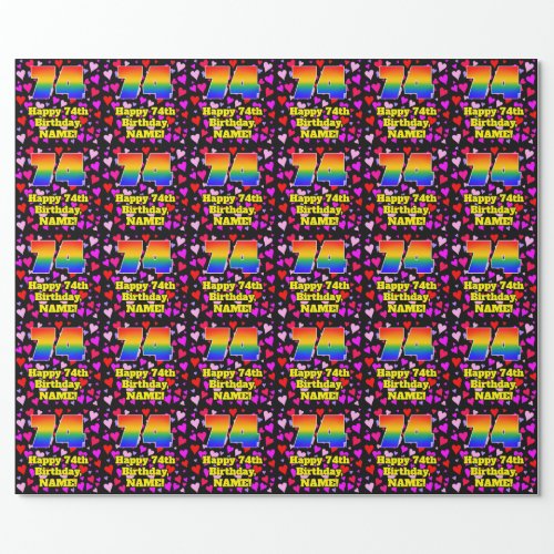 74th Birthday Loving Hearts Pattern Rainbow  74 Wrapping Paper