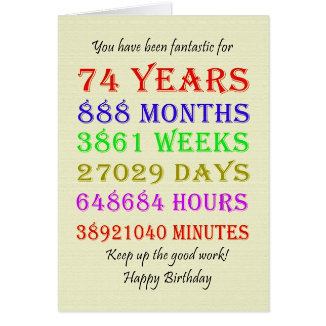 74th Birthday Milestones Cards (Front)