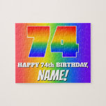 [ Thumbnail: 74th Birthday — Multicolored Rainbow Pattern “74” Jigsaw Puzzle ]