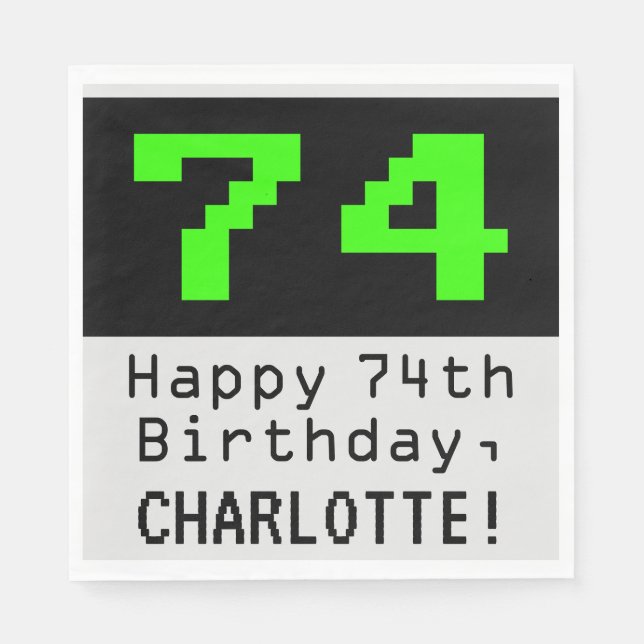 74th Birthday - Nerdy / Geeky Style "74" & Name Napkins (Front)