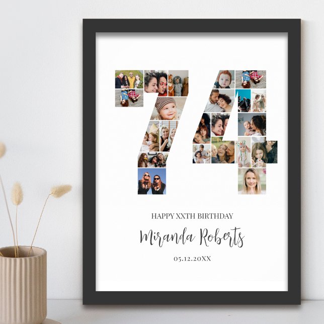 74th Birthday Number 74 Custom Photo Collage Poster (Creator Uploaded)