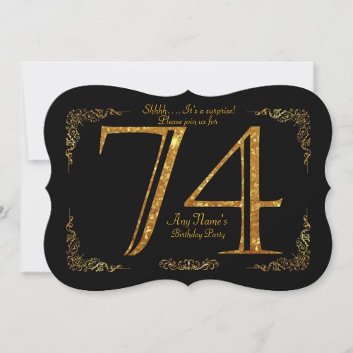 74thBirthday party 74thgreat Gatsbyblack  gold Invitation