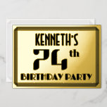 [ Thumbnail: 74th Birthday Party: Art Deco Look “74” and Name Invitation ]
