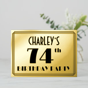 74th Birthday Party — Art Deco Look “74” + Name Foil Invitation