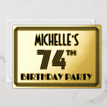 [ Thumbnail: 74th Birthday Party — Art Deco Style “74” & Name Invitation ]