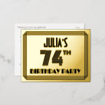 [ Thumbnail: 74th Birthday Party ~ Art Deco Style “74” + Name Postcard ]