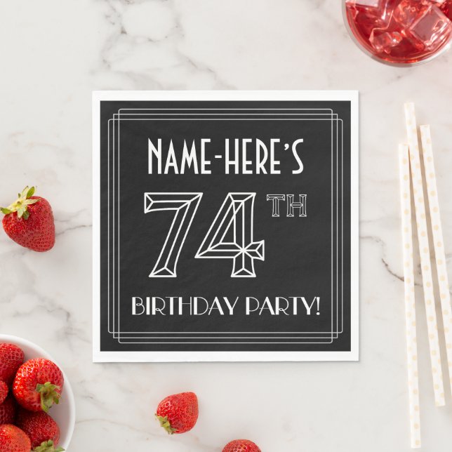 74th Birthday Party: Art Deco Style + Custom Name Napkins (Insitu)