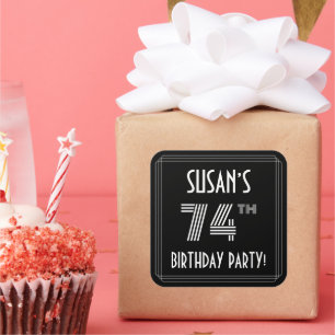 74th Birthday Party: Art Deco Style & Custom Name Square Sticker