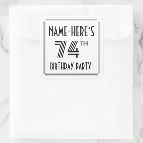 74th Birthday Party Art Deco Style  Custom Name Square Sticker