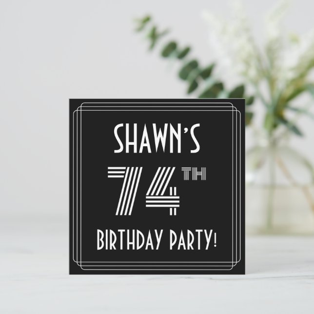 74th Birthday Party: Art Deco Style w/ Custom Name Invitation (Standing Front)