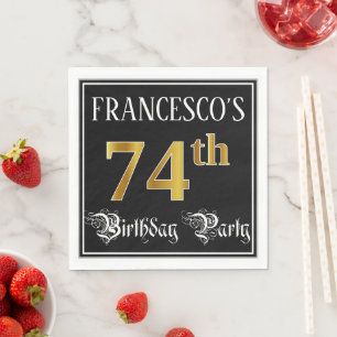 74th Birthday Party — Fancy Script, Faux Gold Look Napkins