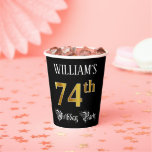 [ Thumbnail: 74th Birthday Party — Fancy Script, Faux Gold Look Paper Cups ]
