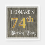 [ Thumbnail: 74th Birthday Party — Faux Gold & Faux Wood Looks Napkins ]