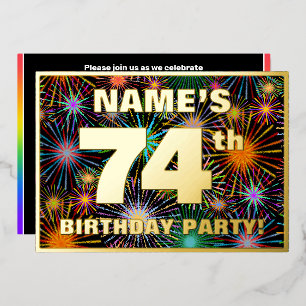 74th Birthday Party — Fun, Colorful Fireworks Look Foil Invitation