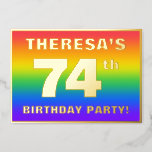 [ Thumbnail: 74th Birthday Party: Fun, Colorful Rainbow Pattern Invitation ]