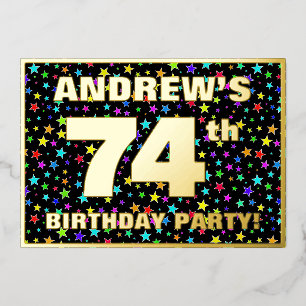 74th Birthday Party — Fun, Colorful Stars Pattern Foil Invitation