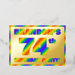 [ Thumbnail: 74th Birthday Party — Fun, Rainbow Spectrum “74” Invitation ]