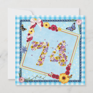 74th Birthday party Invitation flowers,butterflies