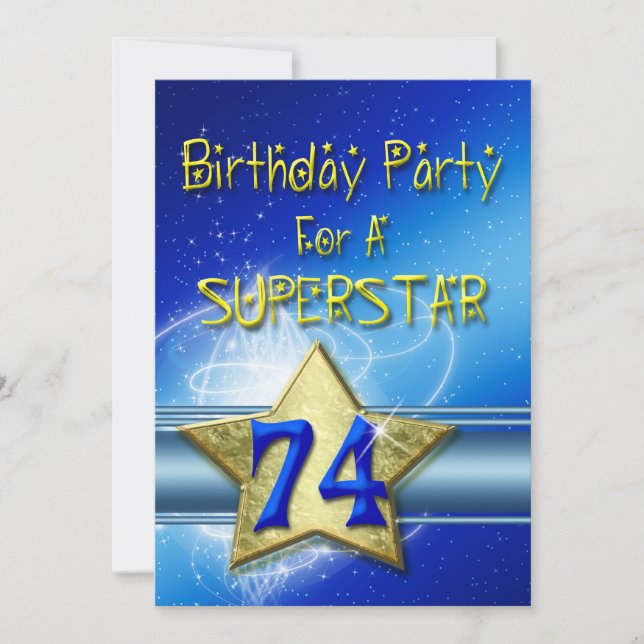 74th Birthday party Invitation for a Superstar. (Front)